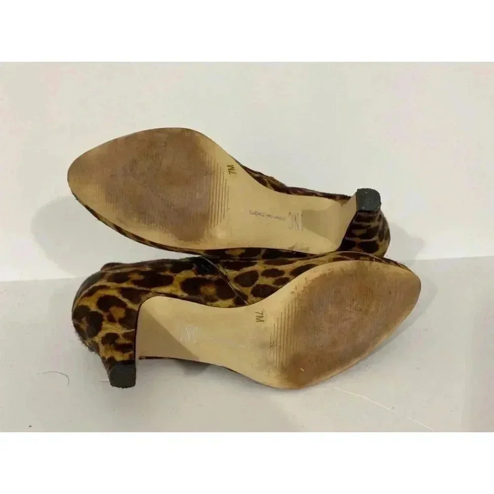 INC womens size 7M pony hair leopard animal print heel‎ boot booties